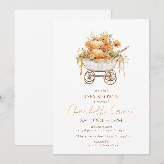 Pumpkin Carriage Baby Shower Invitation (Front/Back)
