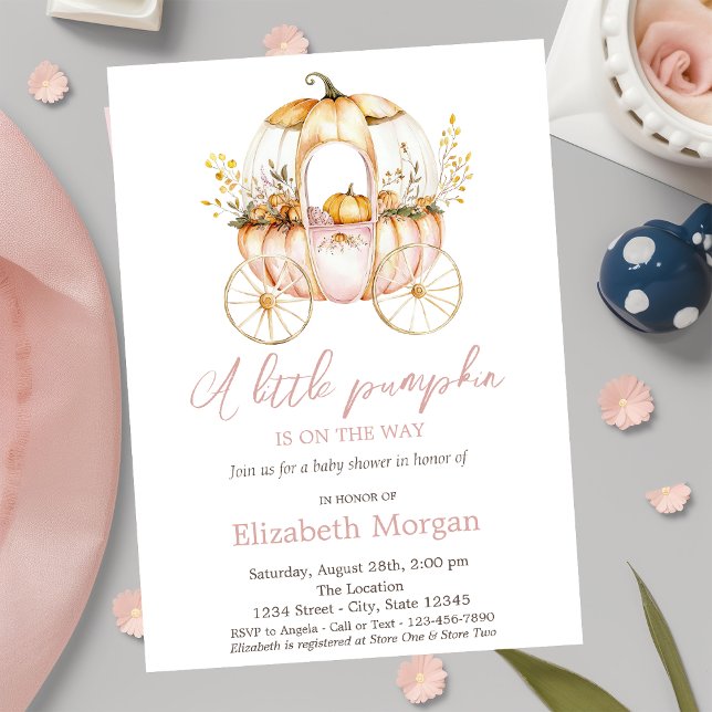 Pumpkin Carriage Watercolor Flowers Baby Shower Invitation (Creator Uploaded)