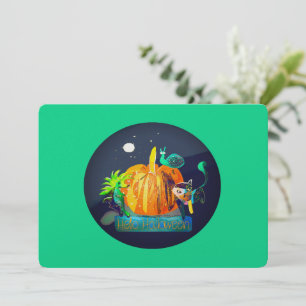 Pumpkin Cartoon – Halloween Animals & Moon Holiday Card
