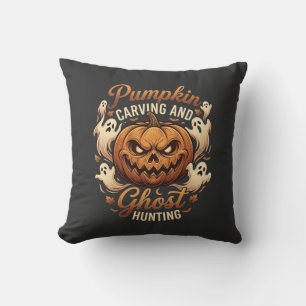 Pumpkin Carving Ghost Hunting Halloween Scary Flyi Cushion