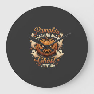 Pumpkin Carving Ghost Hunting Halloween Scary Flyi Large Clock