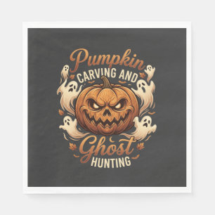 Pumpkin Carving Ghost Hunting Halloween Scary Flyi Napkin