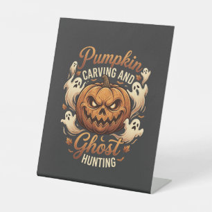 Pumpkin Carving Ghost Hunting Halloween Scary Flyi Pedestal Sign