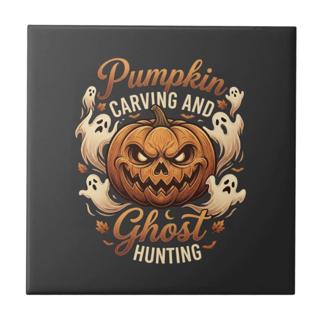 Pumpkin Carving Ghost Hunting Halloween Scary Flyi Tile (Front)