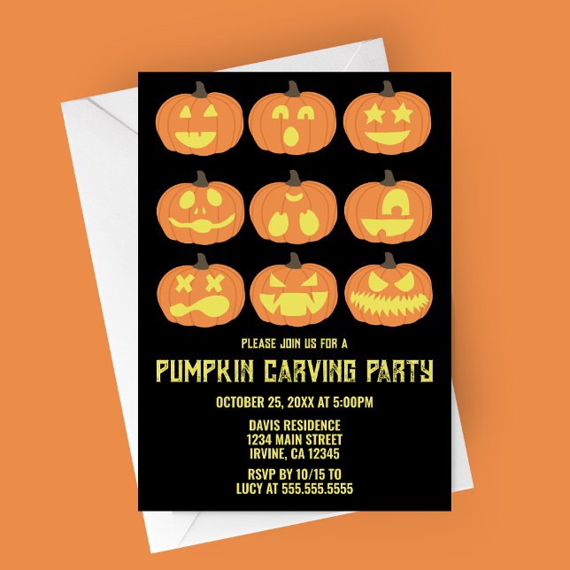 Pumpkin Carving Halloween Party Invitation (Pumpkin Faces | Pumpkin Carving Party Invitation)