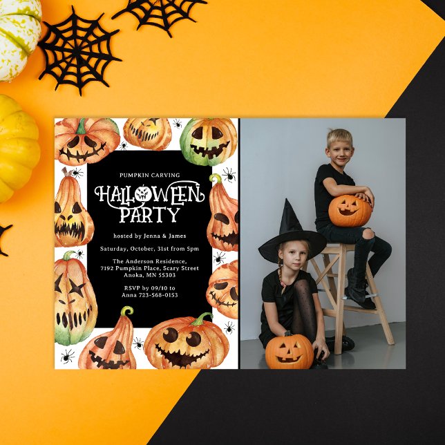 Pumpkin Carving Halloween Photo Birthday Invitation (Creator Uploaded)