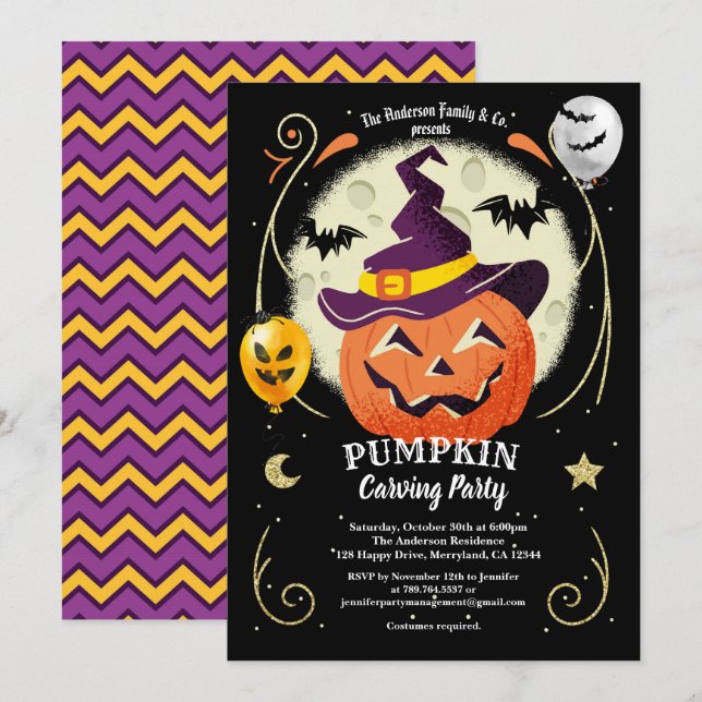 Pumpkin carving invite. Halloween party kids adult Invitation (Front/Back)