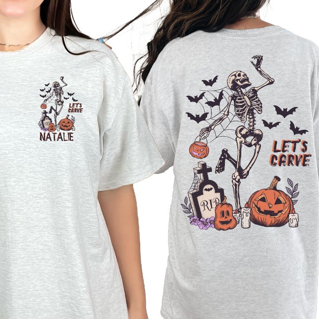 Pumpkin Carving Party Custom Halloween Skeleton  T-Shirt (Creator Uploaded)