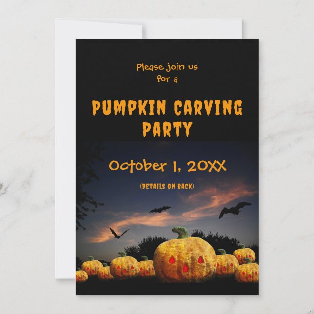 Pumpkin Carving Party halloween Pumpkins bats Holiday Card (Front)