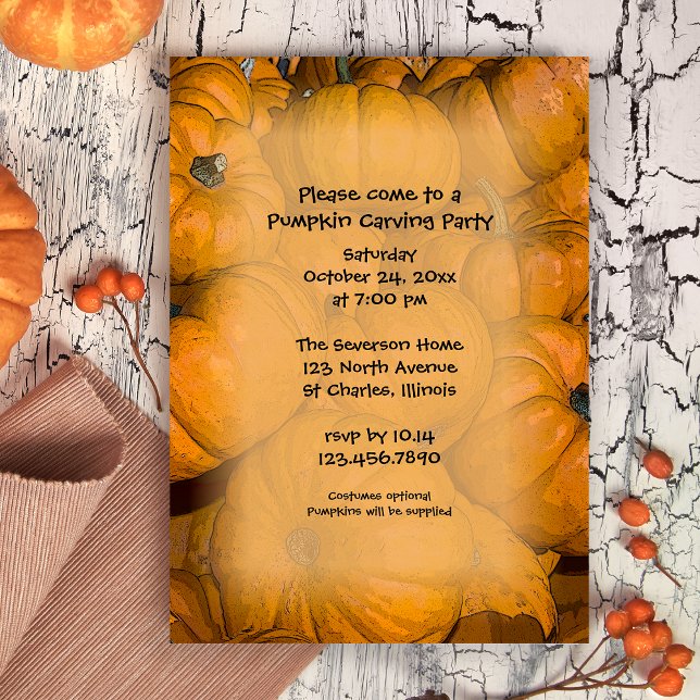 Pumpkin Carving Party Invitation (Invite friends over for a fun Fall gathering with this charming Pumpkin Carving Invitation.)