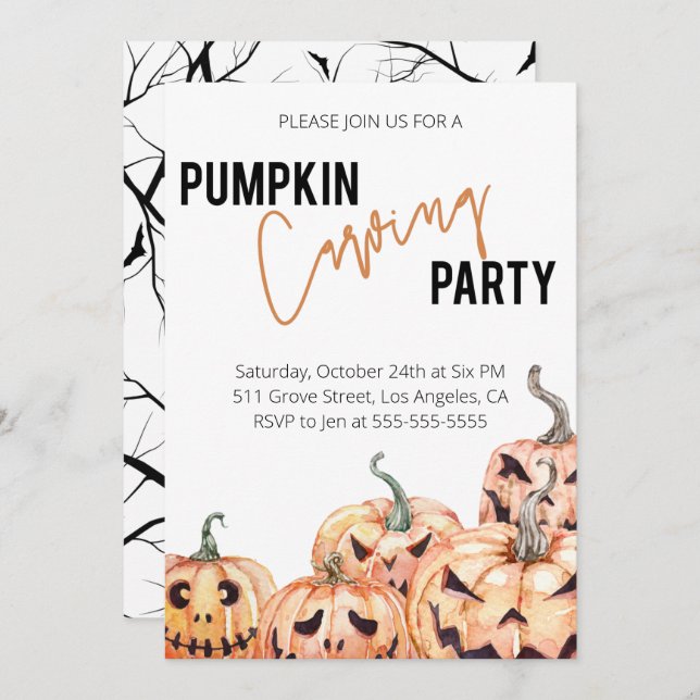 Pumpkin Carving Party Invitation - Halloween (Front/Back)