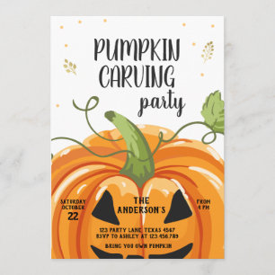 Pumpkin Carving Party Spooky Halloween Birthday Invitation