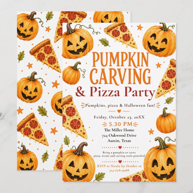 Pumpkin Carving & Pizza Party Invitation (Front/Back)