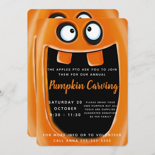 pumpkin carving school PTO PTA halloween party Invitation (Front/Back)
