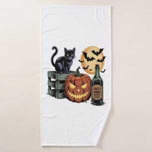 Pumpkin Cat Beer Halloween Bath Towel