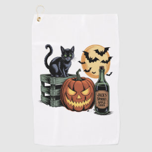 Pumpkin Cat Beer Halloween Golf Towel