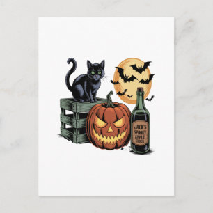Pumpkin Cat Beer Halloween Postcard