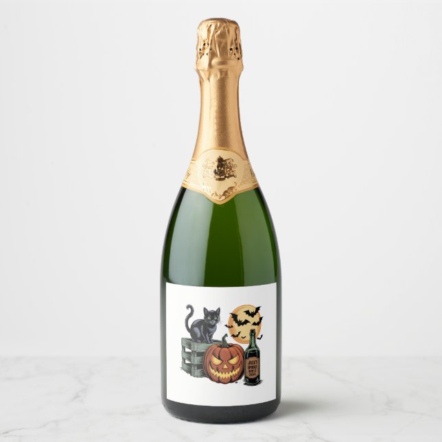 Pumpkin Cat Beer Halloween Sparkling Wine Label (Front)