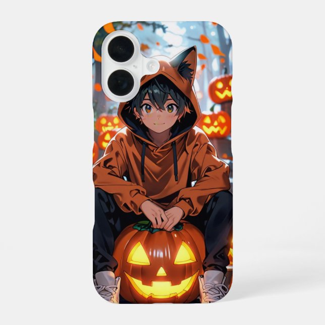 Pumpkin Cat Boy iPhone 16 Case (Back)
