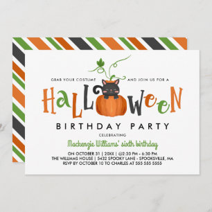 Pumpkin Cat - Halloween Birthday Party Invitation