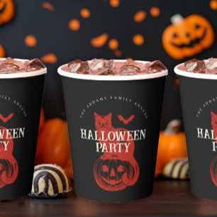 Pumpkin Cat Orange Black Vintage Halloween Party Paper Cups