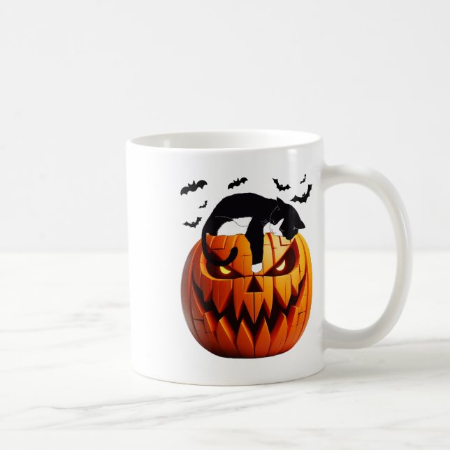 Pumpkin Cat Tuxedo Halloween Bring Excitement For  Coffee Mug (Right)