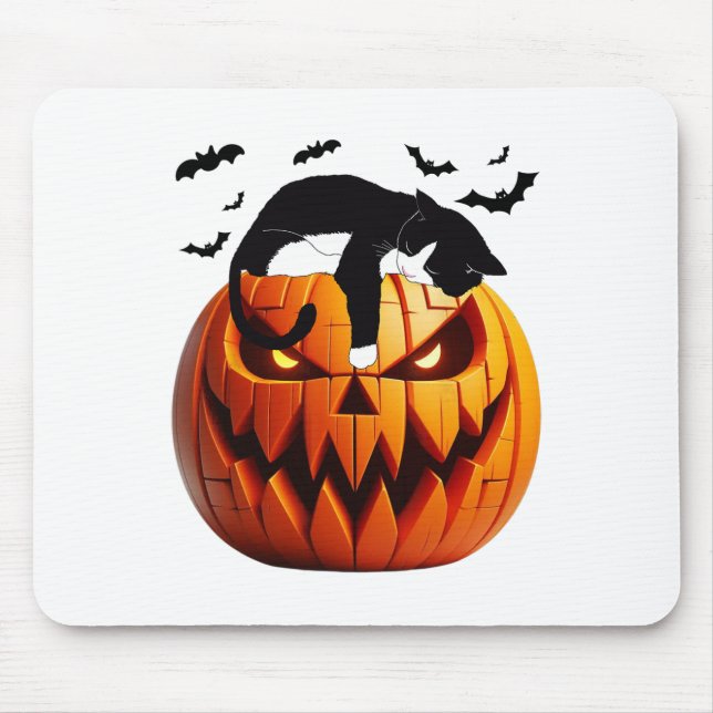 Pumpkin Cat Tuxedo Halloween Bring Excitement For  Mouse Pad (Front)
