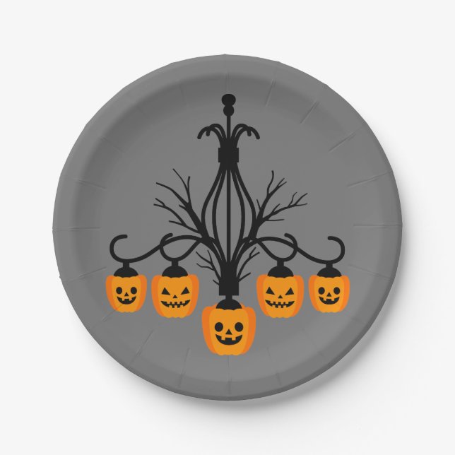 Pumpkin chandelier Halloween gothic Paper Plate (Front)