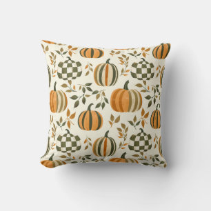 Pumpkin Chequered Fall Striped Orange Green Cushion