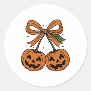 Pumpkin Cherries Autumn Girly Halloween Fall Classic Round Sticker