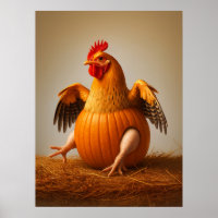Pumpkin Chicken Art, Funny Chicken Wall Art
