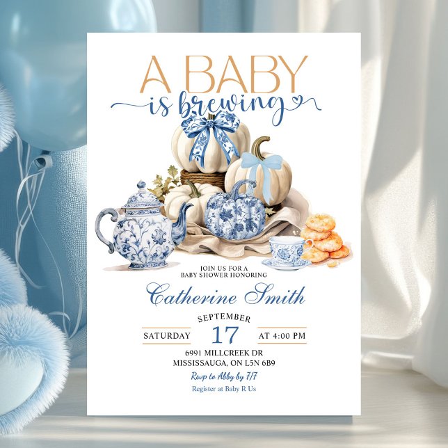 Pumpkin Chinoiserie Baby is Brewing Baby Shower Invitation (Creator Uploaded)