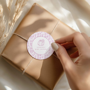 Pumpkin Chinoiserie Floral Pink Toile  Classic Round Sticker