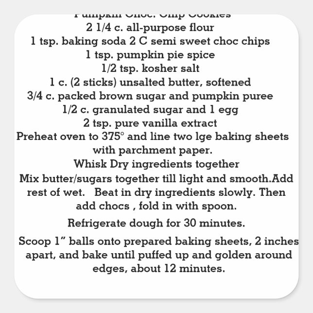 Pumpkin Chocolate Chip Cookies Stickers (Front)