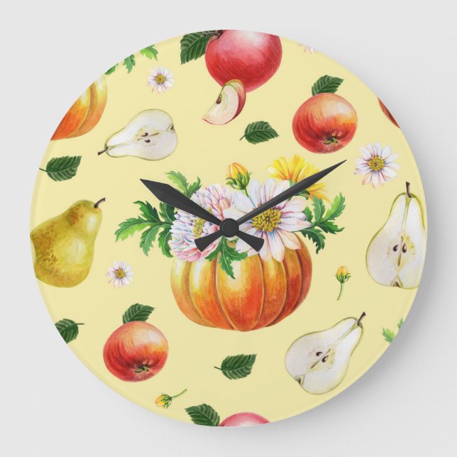 Pumpkin, chrysanthemum: autumn fruit illustration. large clock (Front)