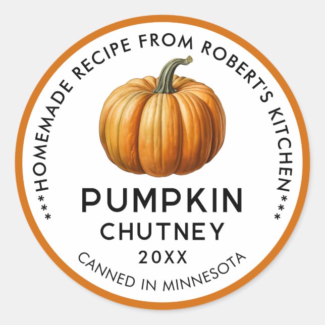 Pumpkin chutney labels in orange (Front)