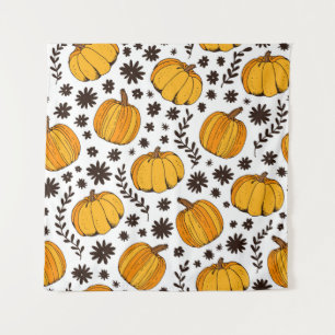 Pumpkin color seamless pattern, hand drawn squash tapestry