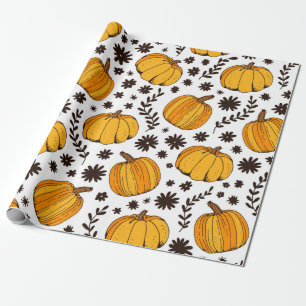 Pumpkin color seamless pattern, hand drawn squash wrapping paper