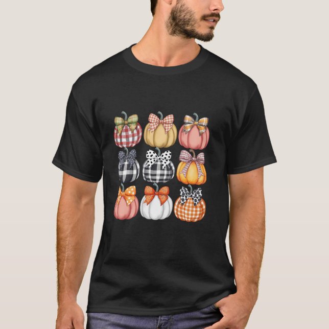 Pumpkin Coquette Bow Fall Halloween Costume Spooky T-Shirt (Front)