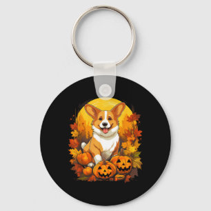 Pumpkin Corgi Dog Halloween Thanksgiving Key Ring