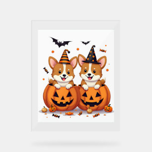 Pumpkin Corgi Party Acrylic Sign