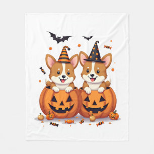 Pumpkin Corgi Party Fleece Blanket