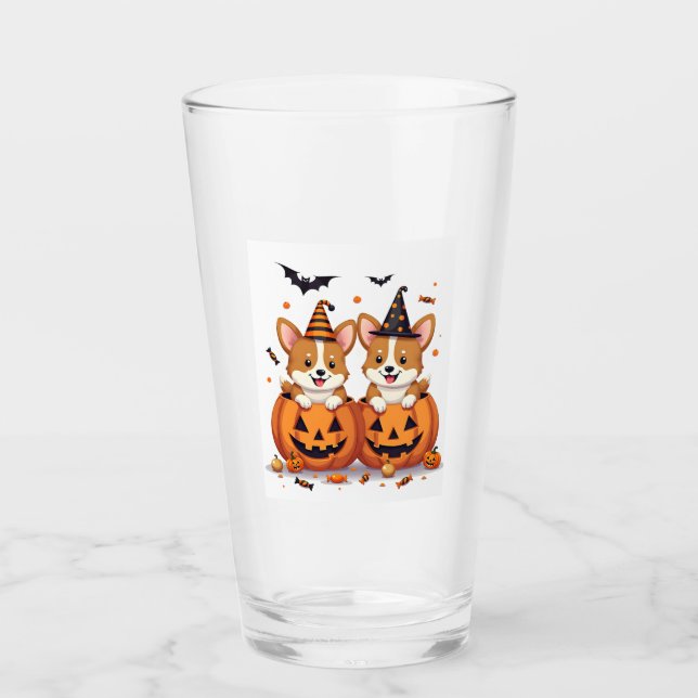 Pumpkin Corgi Party Glass (Front)
