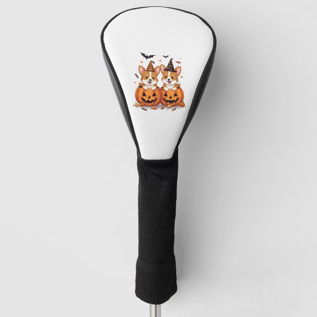 Pumpkin Corgi Party Golf Head Cover (Front)