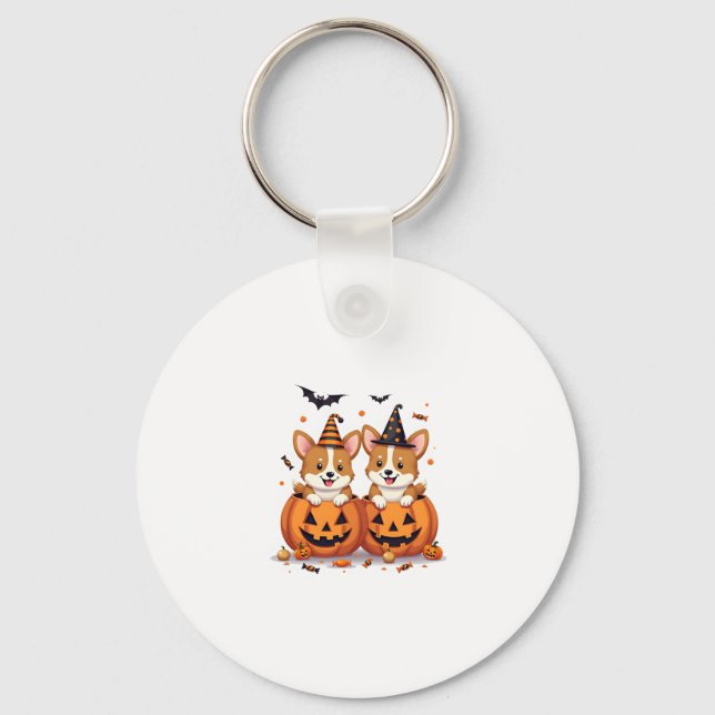 Pumpkin Corgi Party Key Ring (Front)