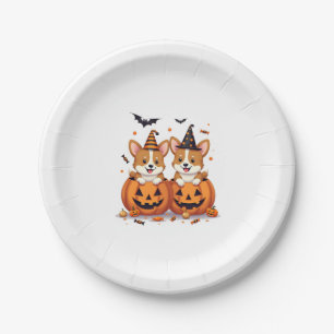 Pumpkin Corgi Party Paper Plate