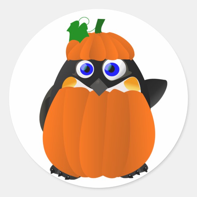 Pumpkin Costume Halloween Penguin Classic Round Sticker (Front)
