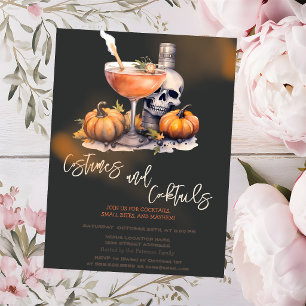 Pumpkin Costumes & Cocktail Black Halloween Invitation