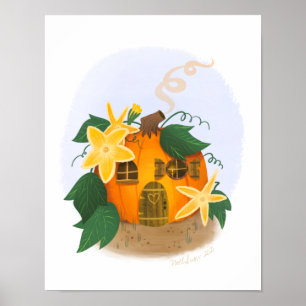 Pumpkin Cottage House Art Print