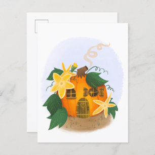 Pumpkin Cottage with Yellow Flowers Postcard